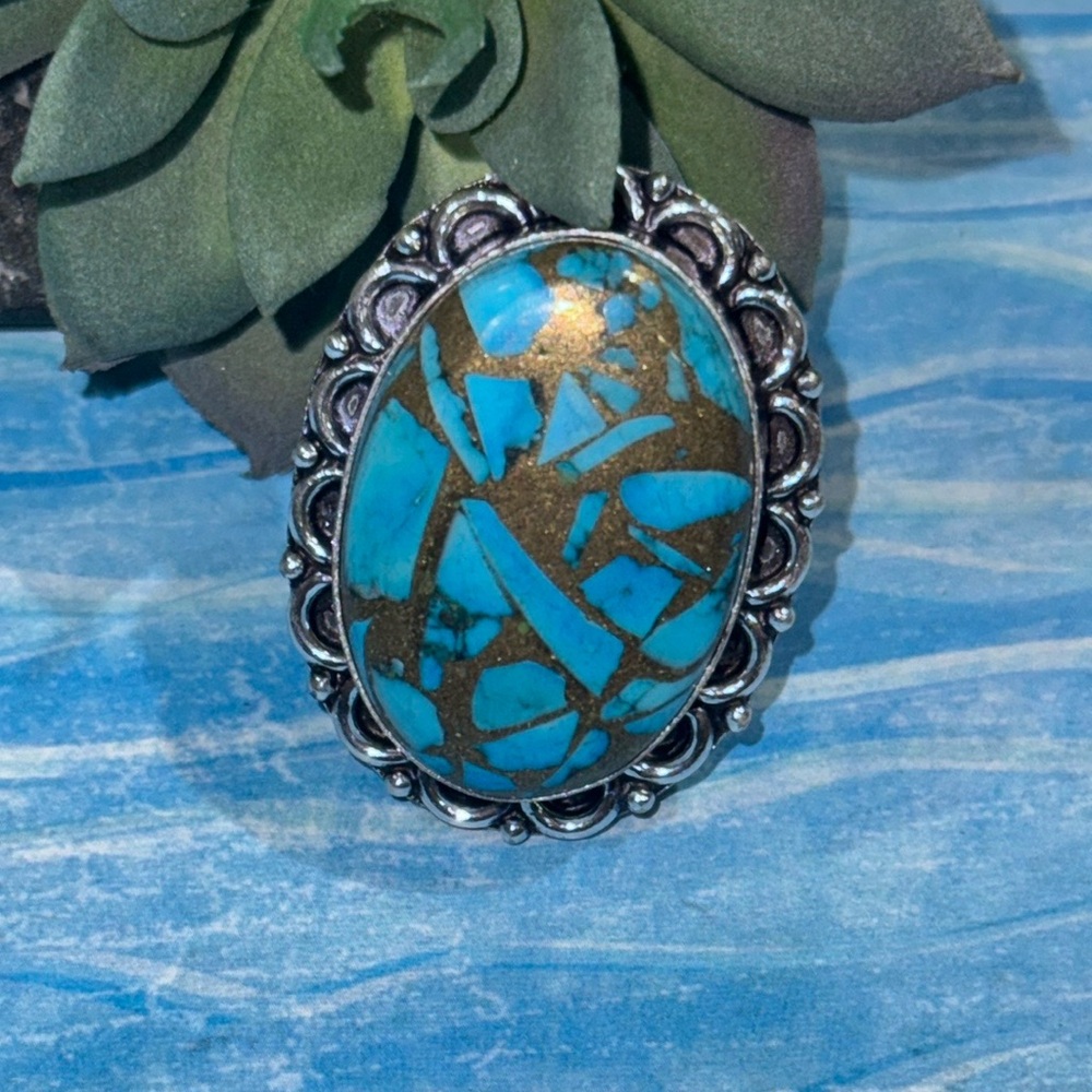 Copper Turquoise Silver Ring - image 2